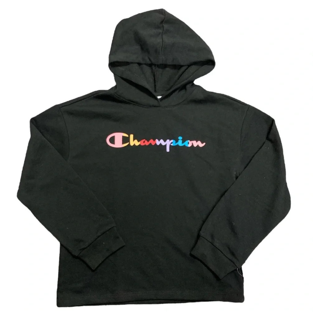Champion Youth Girl's Long Sleeve French Terry Rainbow Script Hoodie
